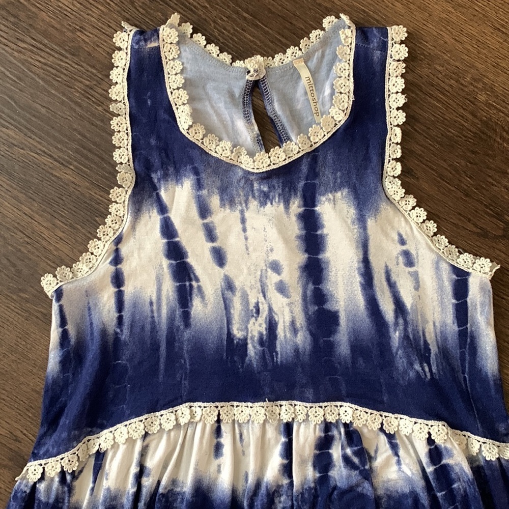 Mittoshop blue tie dye summer sleeveless mini sundress/swim coverup size small - Picture 2 of 5